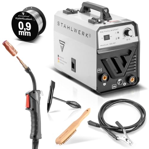 STAHLWERK Schweißgerät Mini FLUX 120 ST - Fülldraht, Schweißen ohne Schutzgas, mit synergischem Drahtvorschub für...