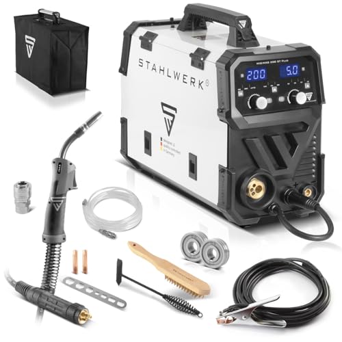STAHLWERK Schweißgerät Kombi MIG MAG 200 ST PLUS - Schutzgas, IGBT Inverter mit 200 A, synergischem Drahtvorschub,...