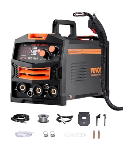VEVOR MIG-Schweißgerät, 130 A synergetische MIG-Schweißmaschine, 2-in-1-Gas-MIG/gasloses...