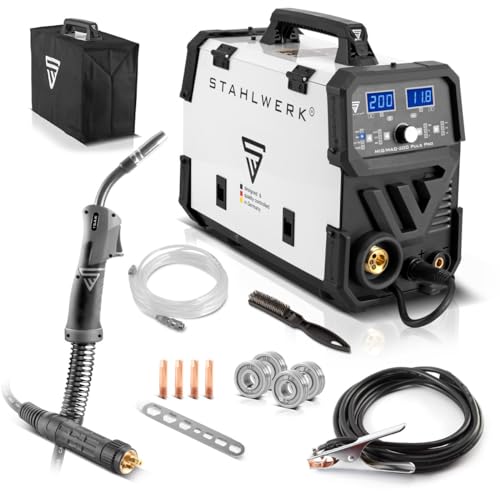STAHLWERK MIG MAG 200 Puls Pro IGBT Schutzgas Schweißgerät Vollsynergisches 5 in 1 Kombigerät mit echten 200 A und 4...