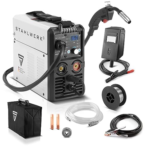 STAHLWERK Schweißgerät MIG MAG 160 M IGBT - Vollsynergisches 5 in 1 Kombigerät mit echten 160 Ampere und 2 Rollen...