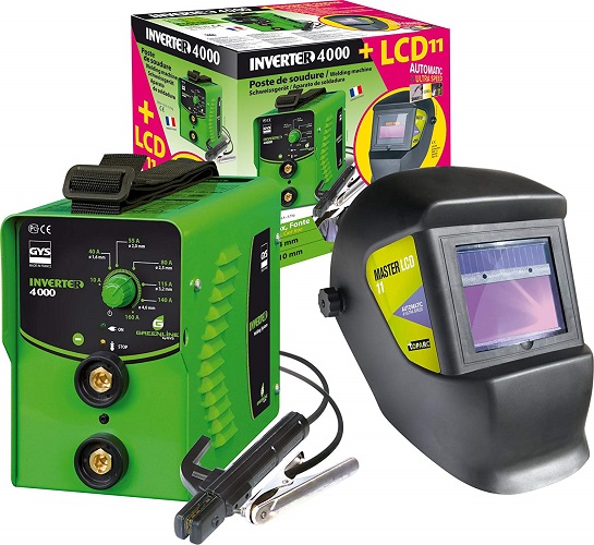 GYS Elektroden-Schweißgerät Inverter-Schweißgerät 160 A, mit LCD-Schweißhelm, grün, Schweißinverter 4000 und LCD Master 11